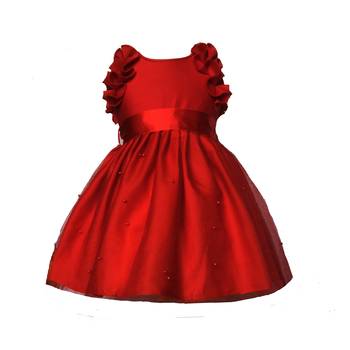 Red plain net kids-frocks 3