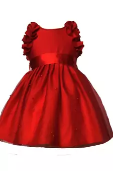 Red plain net kids-frocks