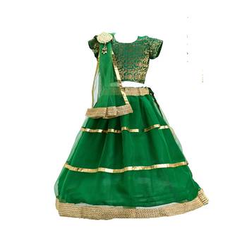 Green plain net stitched lehenga 2
