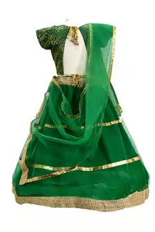 Green plain net stitched lehenga