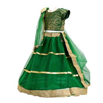 Green plain net stitched lehenga 4