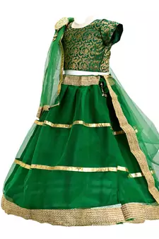 Green plain net stitched lehenga