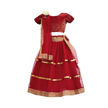 Maroon  plain net stitched lehenga 1