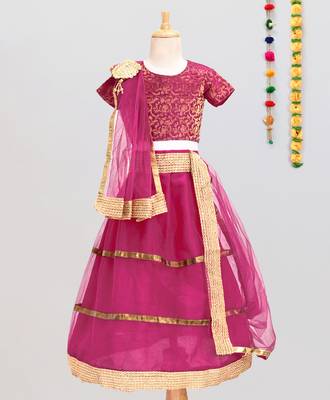 Stunning Pink & Gold Embroidered Lehenga Set for Girls 2
