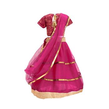 Stunning Pink & Gold Embroidered Lehenga Set for Girls 3