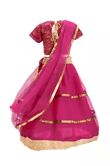Stunning Pink & Gold Embroidered Lehenga Set for Girls