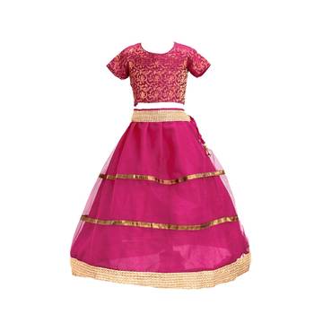 Stunning Pink & Gold Embroidered Lehenga Set for Girls 4