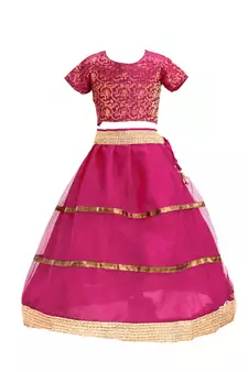 Stunning Pink & Gold Embroidered Lehenga Set for Girls