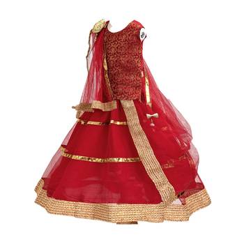 Red plain net stitched lehenga 2
