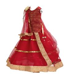 Red plain net stitched lehenga