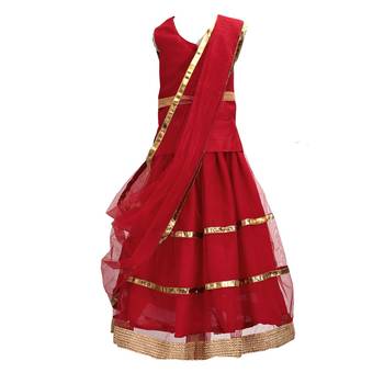 Red plain net stitched lehenga 3