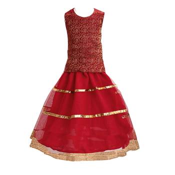 Red plain net stitched lehenga 4