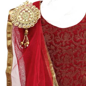 Red plain net stitched lehenga 5