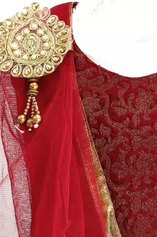 Red plain net stitched lehenga
