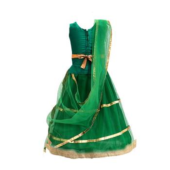 Green plain net stitched sleeveless lehenga 2