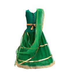 Green plain net stitched sleeveless lehenga