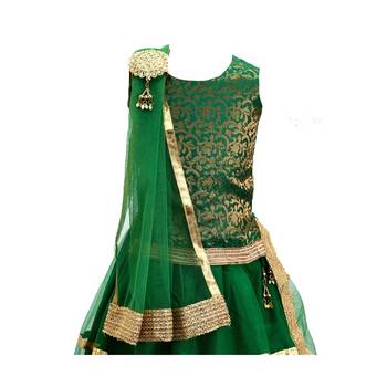 Green plain net stitched sleeveless lehenga 3