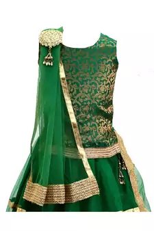 Green plain net stitched sleeveless lehenga