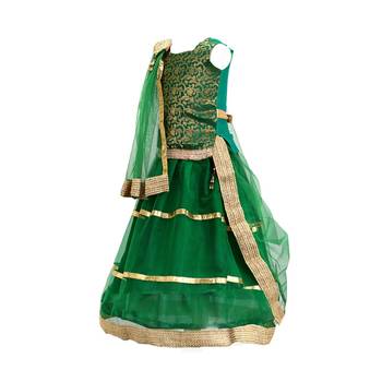 Green plain net stitched sleeveless lehenga 4