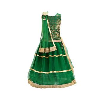 Green plain net stitched sleeveless lehenga 5