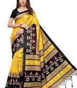 Yellow printed poly silk saree with blouse
