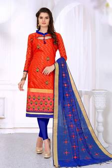Orange embroidered cotton salwar with dupatta