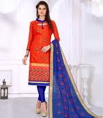 Orange embroidered cotton salwar with dupatta