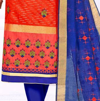 Orange embroidered cotton salwar with dupatta 3