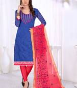 Blue embroidered cotton salwar with dupatta