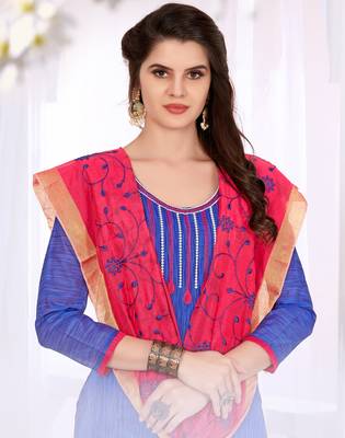 Blue embroidered cotton salwar with dupatta 2