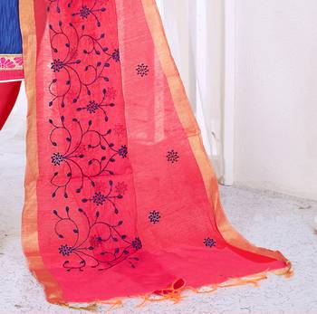 Blue embroidered cotton salwar with dupatta 4