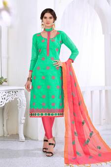 Green embroidered cotton salwar with dupatta