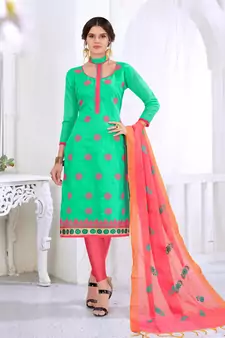 Green embroidered cotton salwar with dupatta