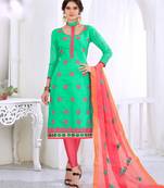 Green embroidered cotton salwar with dupatta