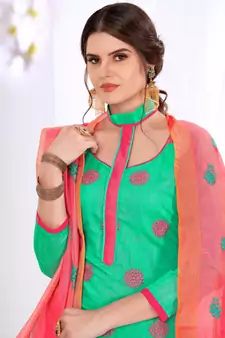 Green embroidered cotton salwar with dupatta