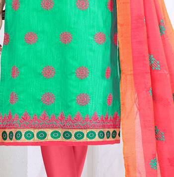 Green embroidered cotton salwar with dupatta 3