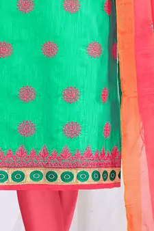 Green embroidered cotton salwar with dupatta