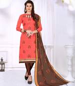 Light-Red Embroidered Cotton Salwar With Dupatta