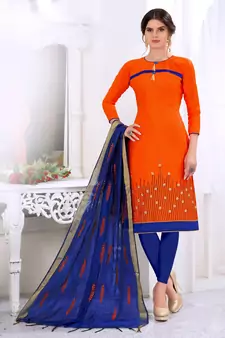 Orange embroidered cotton salwar with dupatta