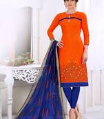 Orange embroidered cotton salwar with dupatta