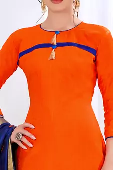 Orange embroidered cotton salwar with dupatta