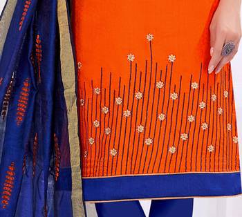Orange embroidered cotton salwar with dupatta 3