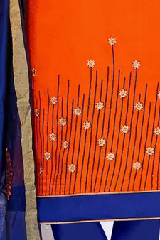 Orange embroidered cotton salwar with dupatta