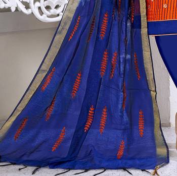 Orange embroidered cotton salwar with dupatta 4