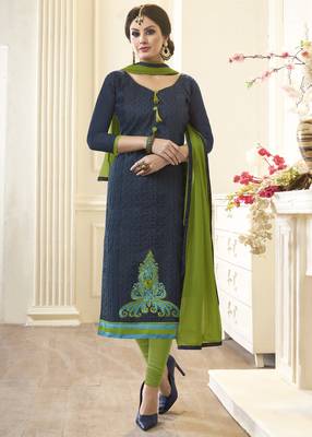 Navy-blue embroidered cotton salwar with dupatta 1