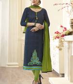 Navy-blue embroidered cotton salwar with dupatta