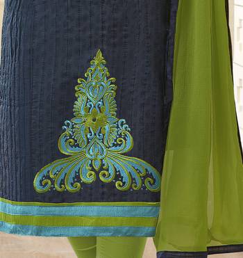 Navy-blue embroidered cotton salwar with dupatta 3
