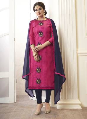 Pink embroidered cotton salwar with dupatta 1