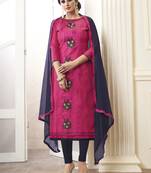 Pink embroidered cotton salwar with dupatta