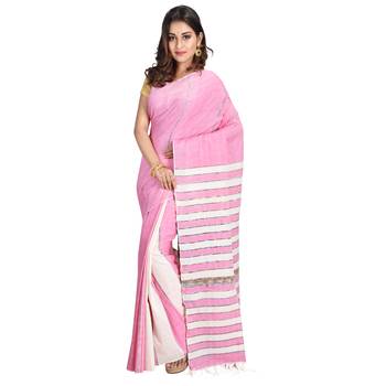 Baby pink hand woven cotton saree with blouse 1